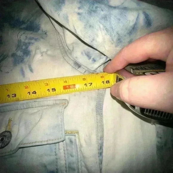 Lularoe XS tie dye denim jacket “ good vibes only”peace sign & smiley face. NWOT - Picture 7 of 8